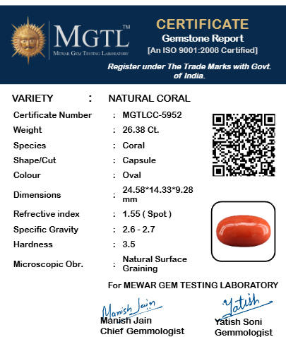 Red Coral (Moonga) Gemstone - 26.38 Carats