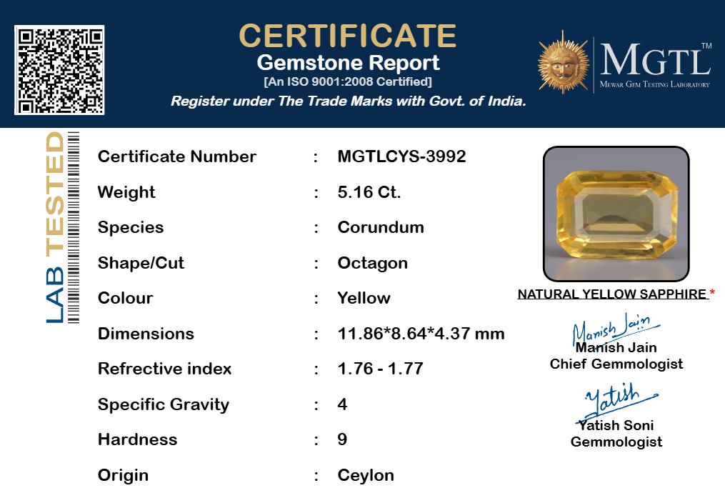 Yellow Sapphire (Pukhraj) - 5.16 Carats