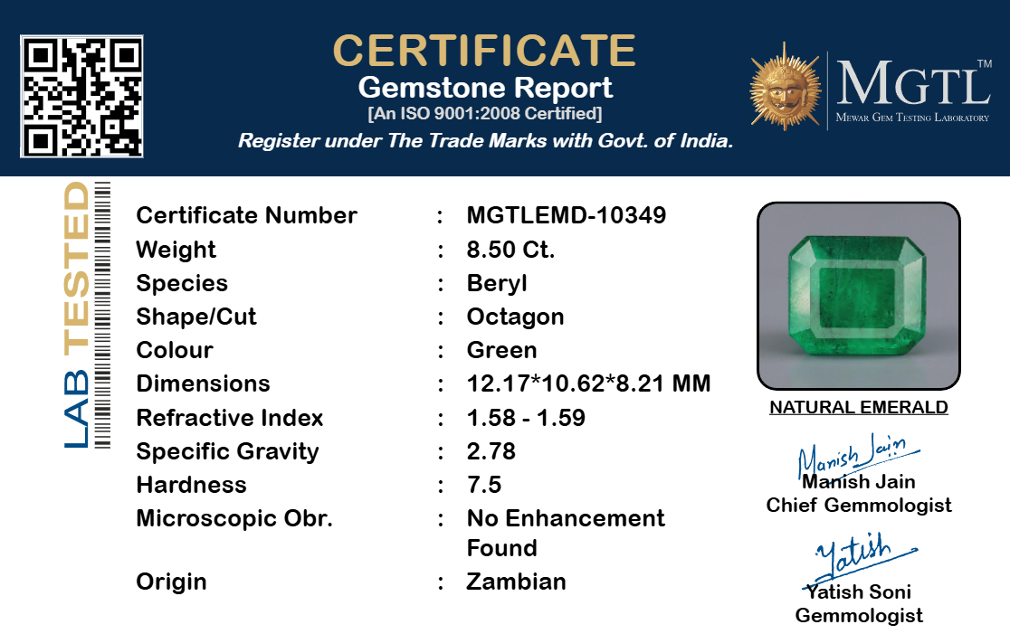 Emerald (Panna) Gemstone - 8.50 Carats