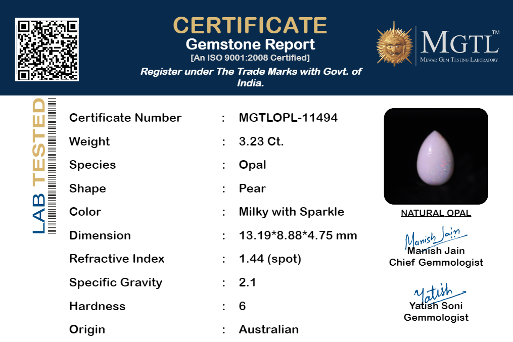 Opal - 3.23 Carats (Dudhiya Pathar - 3.52 Ratti)