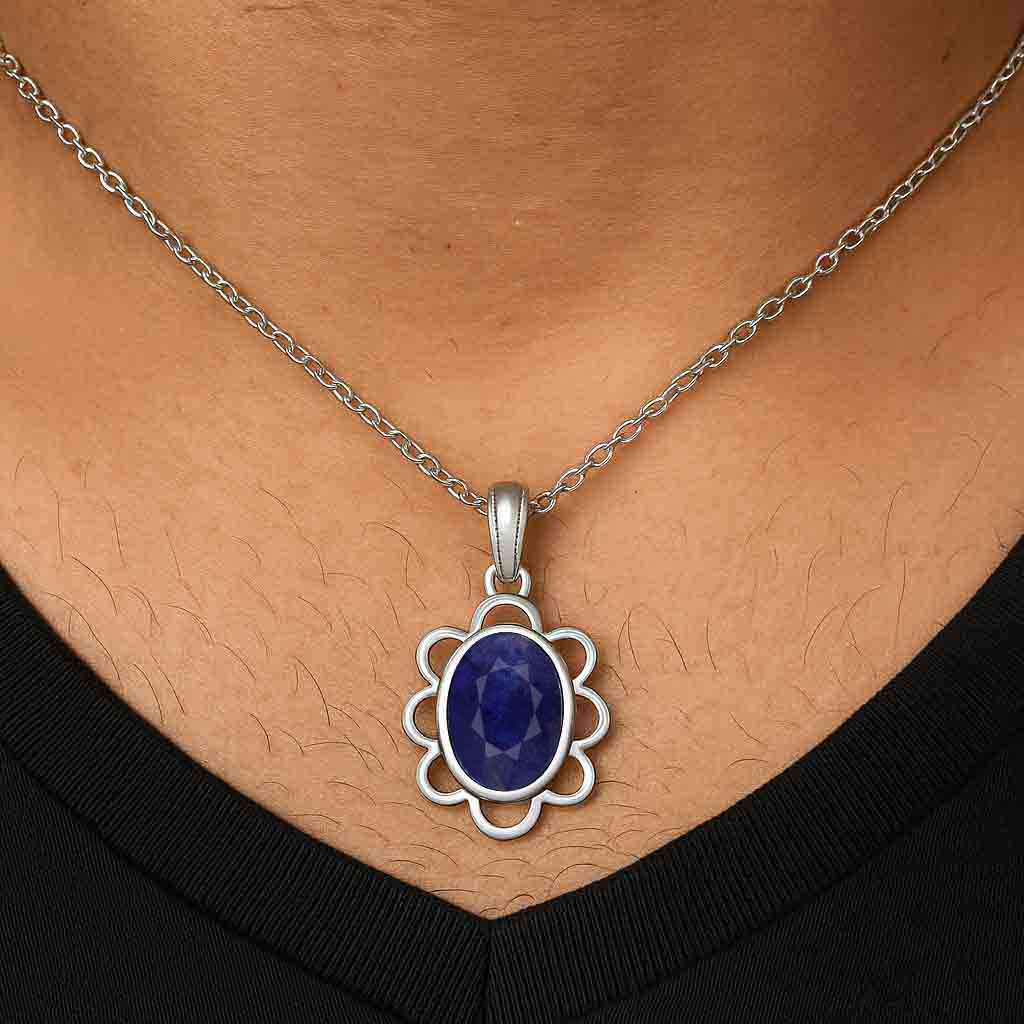 Timeless 925 Silver Blue Sapphire Stone Pendant