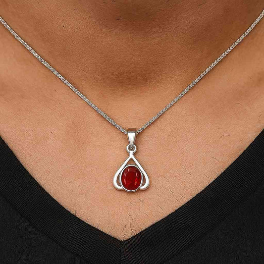 Bold & Stylish Sterling Silver Hessonite Garnet Pendant