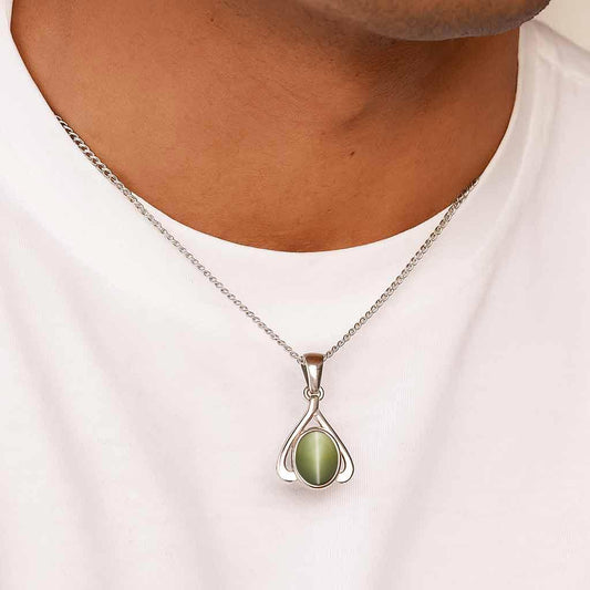Classic Pure Sterling Silver Cat's Eye Stone Pendant