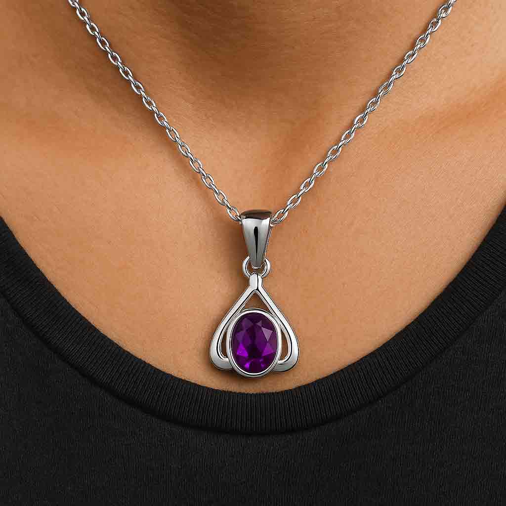 Classic Sterling Silver Amethyst Stone Pendant