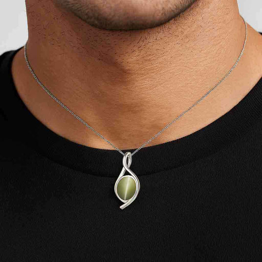 Luxury Designer Cat's Eye Gemstone Pendant in 925 Sterling Silver