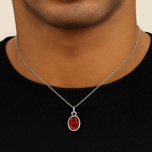 Pure Sterling Silver Hessonite Garnet Stone Pendant