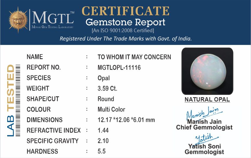 Opal - 3.59 Carats (Dudhiya Pathar - 3.95 Ratti)
