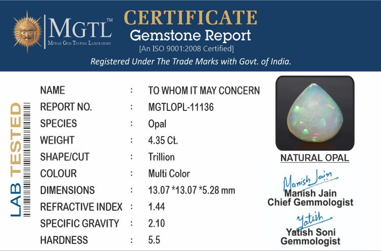 Opal - 4.35 Carats (Dudhiya Pathar - 4.76 Ratti)