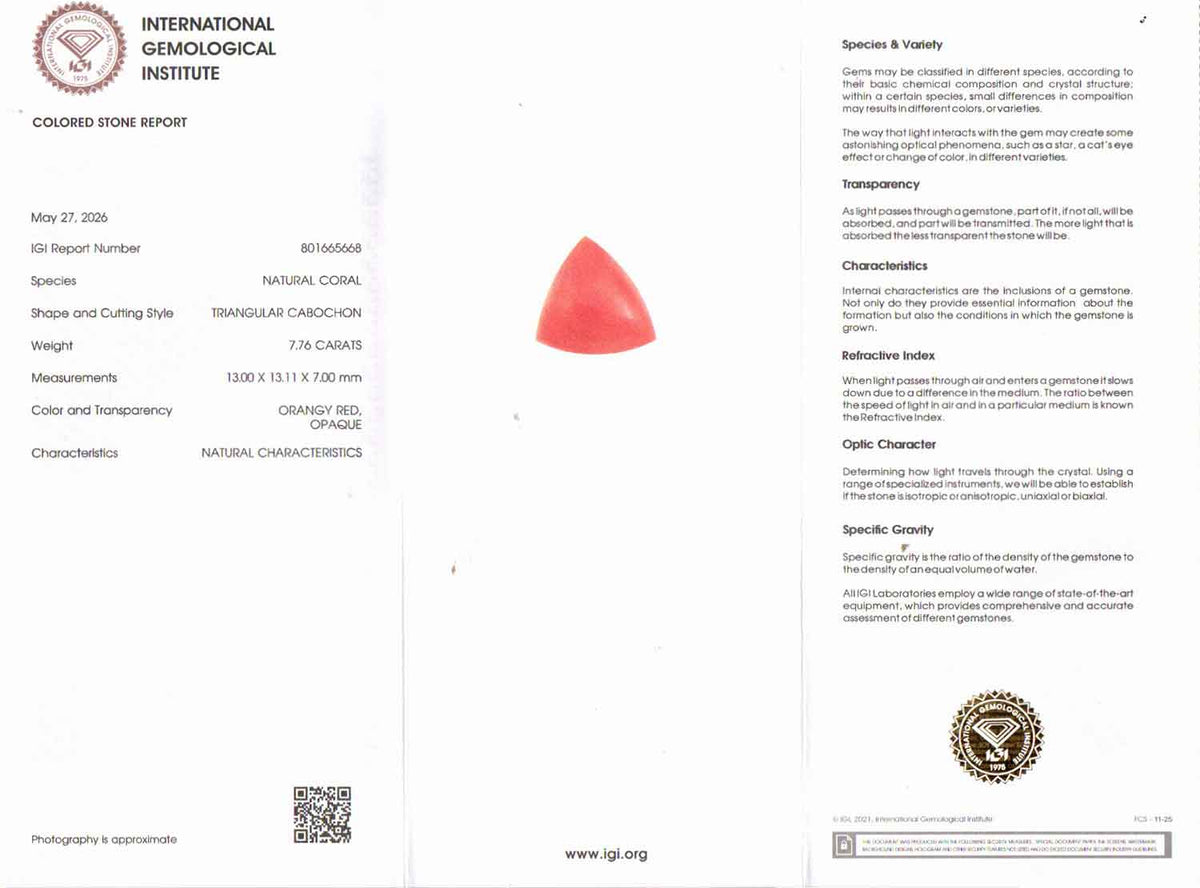 Red Coral (Moonga) Gemstone - 7.76 Carats