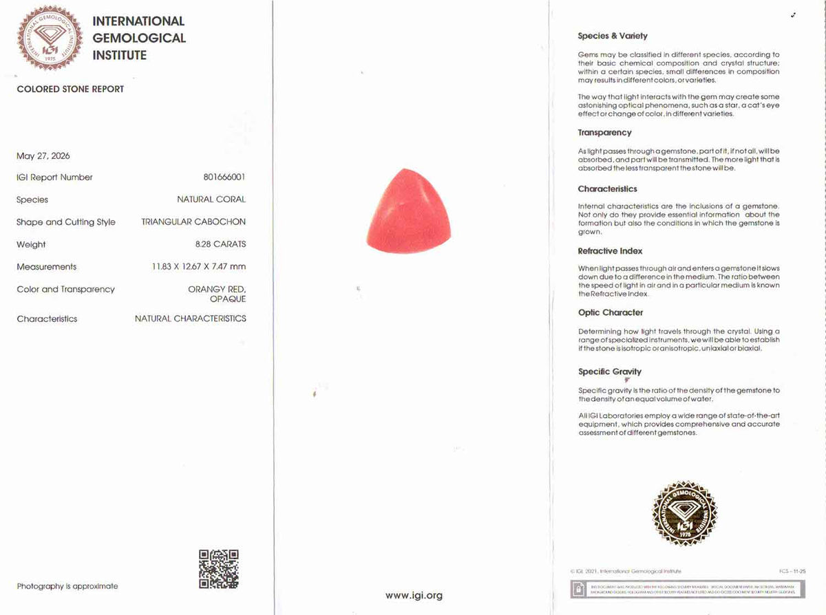 Red Coral (Moonga) Gemstone - 8.28 Carats
