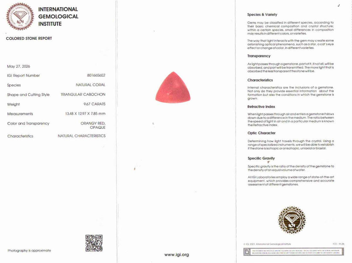 Red Coral (Moonga) Gemstone - 9.68 Carats