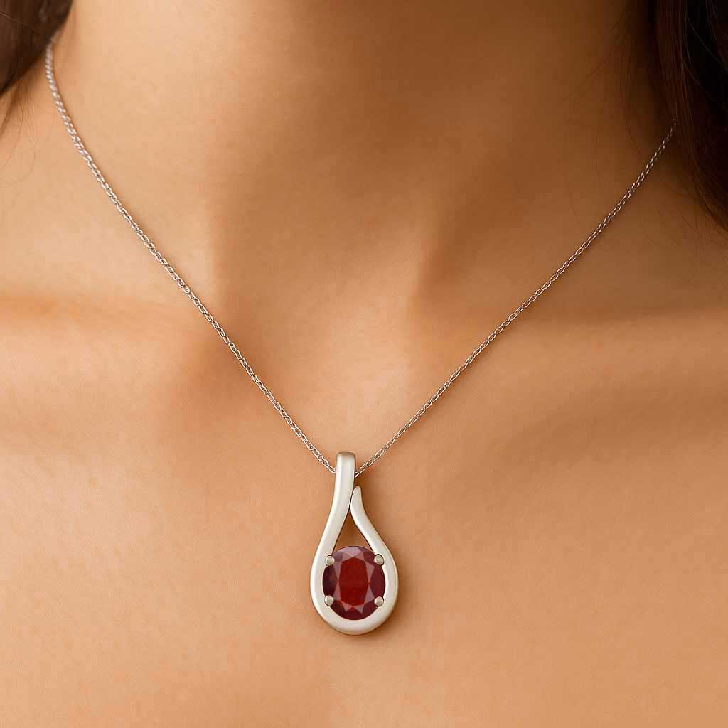 Timeless Sterling Silver Hessonite Garnet Stone Pendant