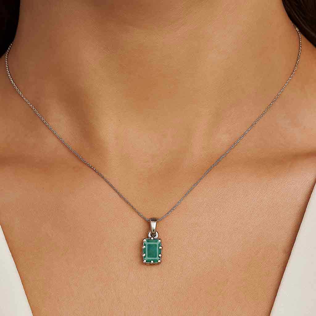 Classic Sterling Silver Emerald Stone Pendant