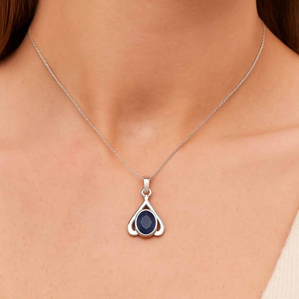 Royal Crafted 925 Silver Blue Sapphire Gemstone Pendant