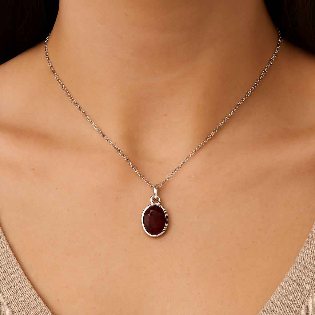 Pure Sterling Silver Hessonite Garnet Stone Pendant