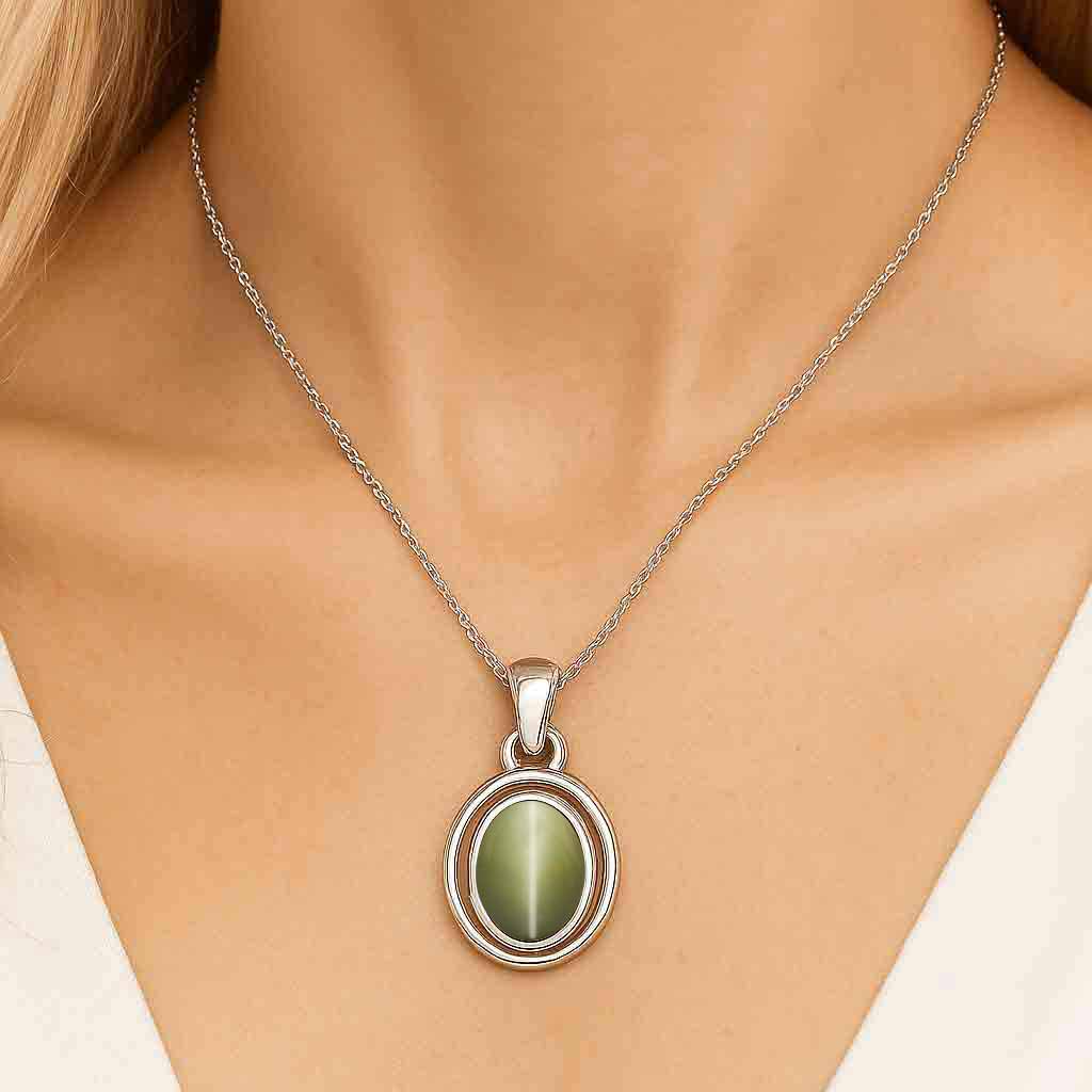 Luxury Designer Cat's Eye Pendant in Pure 925 Silver