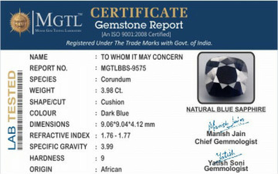 Blue Sapphire (Neelam) - 3.98 Carats