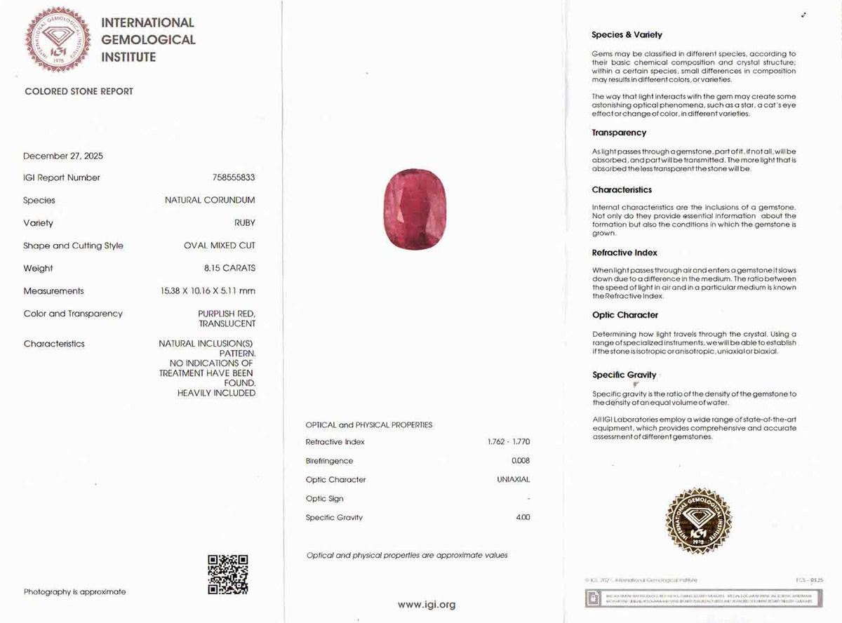 Ruby (Manik) Gemstone - 8.15 Carats