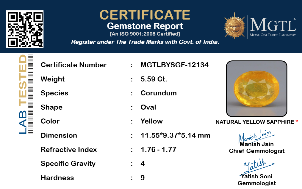 Yellow Sapphire (Pukhraj) Gemstone - 5.59 Carats