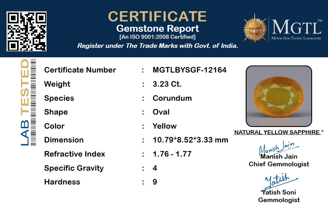 Yellow Sapphire (Pukhraj) Gemstone - 3.23 Carats