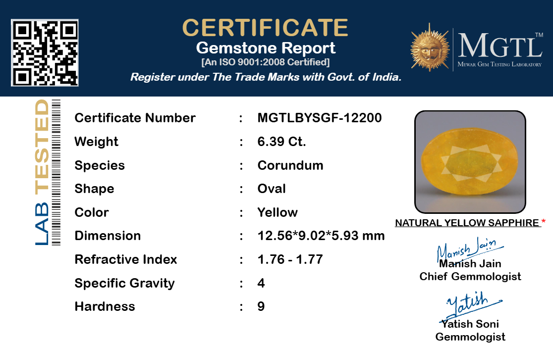 Yellow Sapphire (Pukhraj) Gemstone - 6.39 Carats