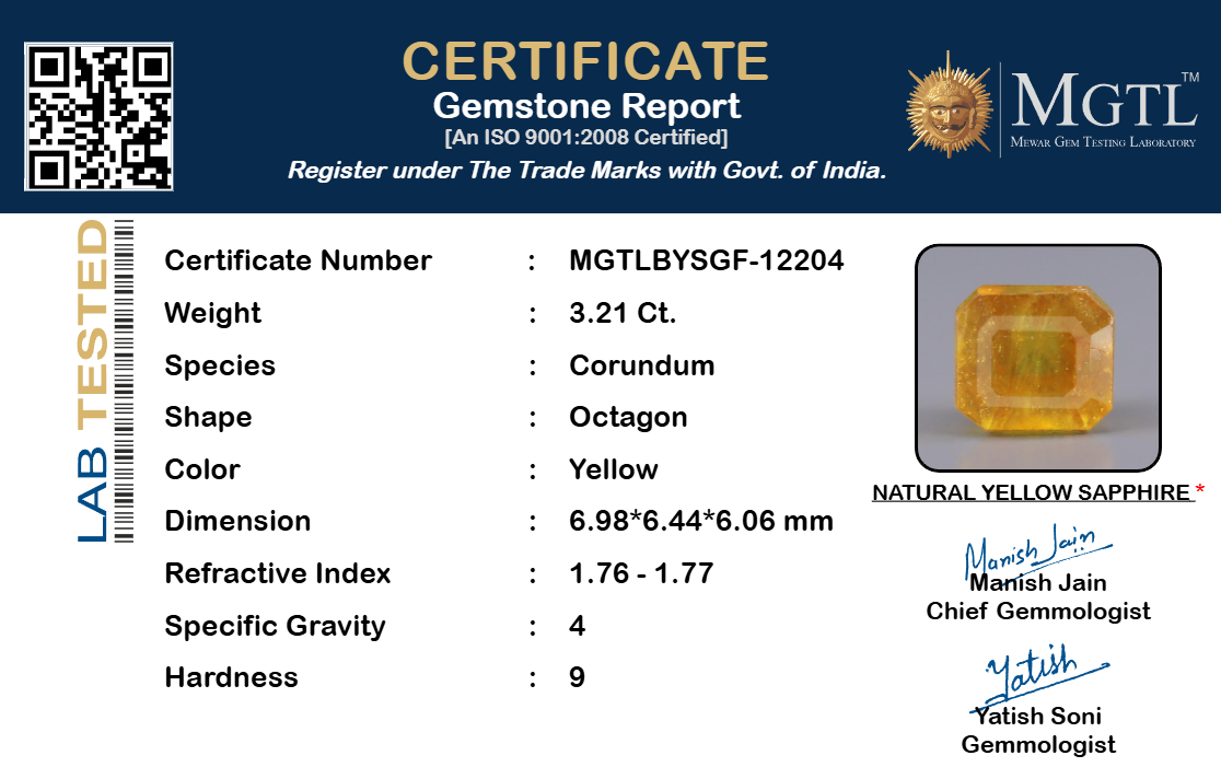 Yellow Sapphire (Pukhraj) Gemstone - 3.21 Carats