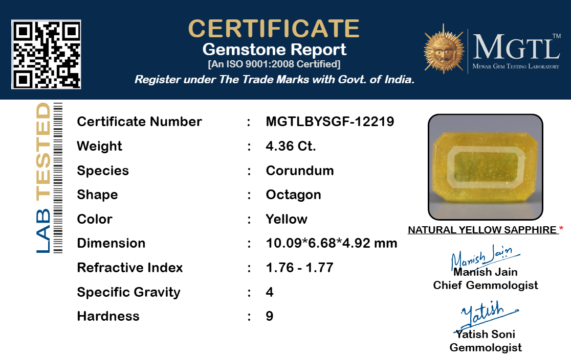 Yellow Sapphire (Pukhraj) Gemstone - 4.36 Carats