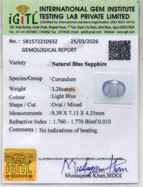 Blue Sapphire (Neelam) Gemstone - 3.26 Carats