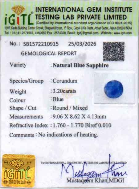 Blue Sapphire (Neelam) Gemstone - 3.20 Carats
