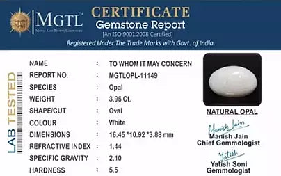 White Opal - 3.96 Carats (Dudhiya Pathar - 4.35 Ratti)