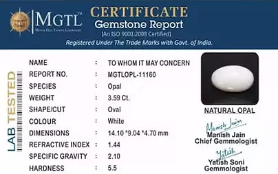 White Opal - 3.59 Carats (Dudhiya Pathar - 3.91 Ratti)