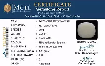 Opal - 7.29 Carats (Dudhiya Pathar - 7.95 Ratti)