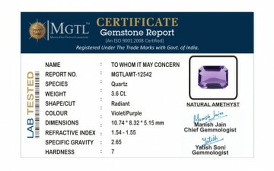 Amethyst - 3.92 Carats (Jamunia - 3.92 Ratti)