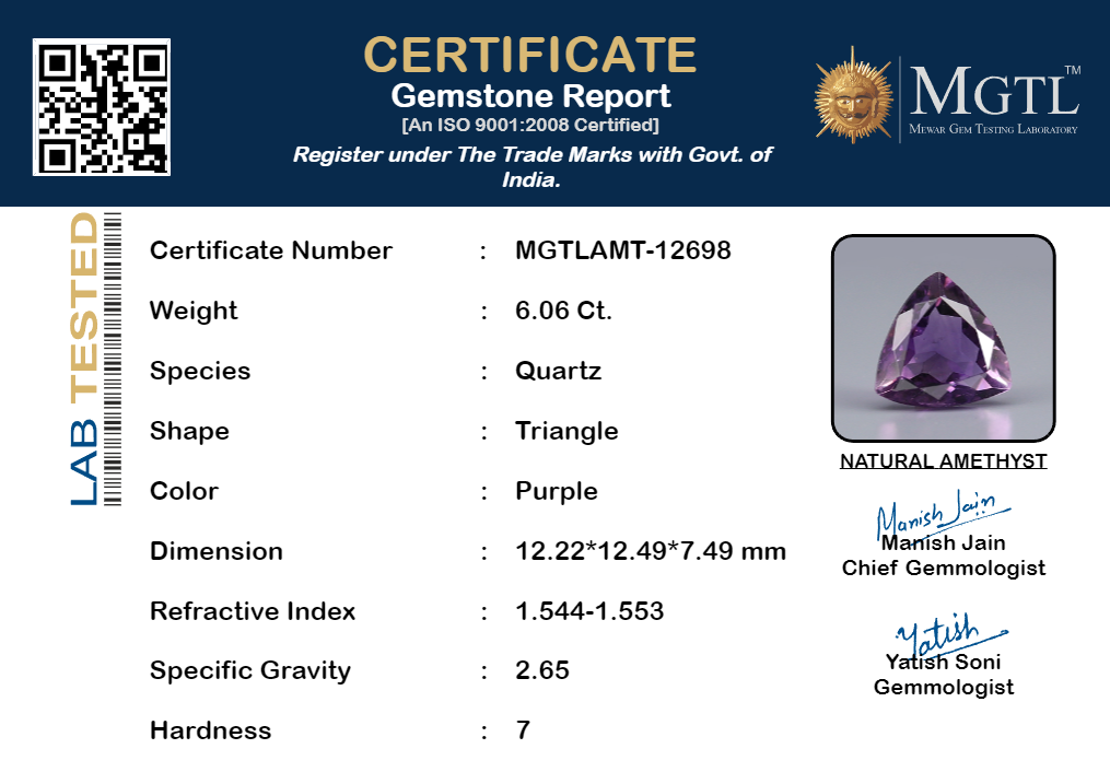 Amethyst - 6.06 Carats (Jamunia - 6.61 Ratti)