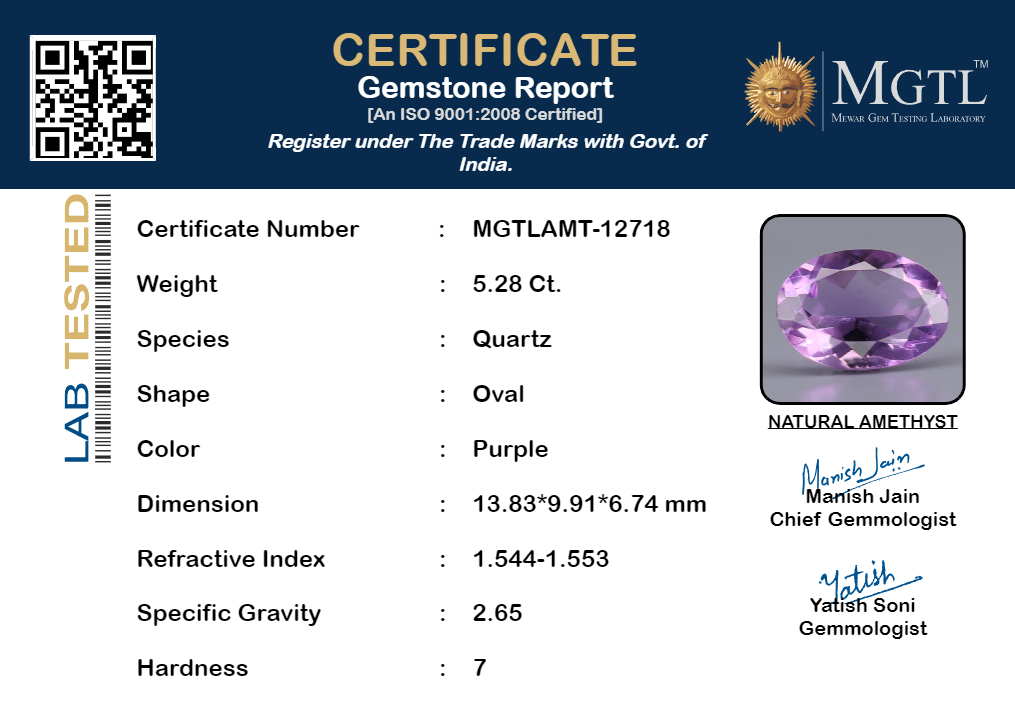 Amethyst - 5.28 Carats (Jamunia - 5.76 Ratti)