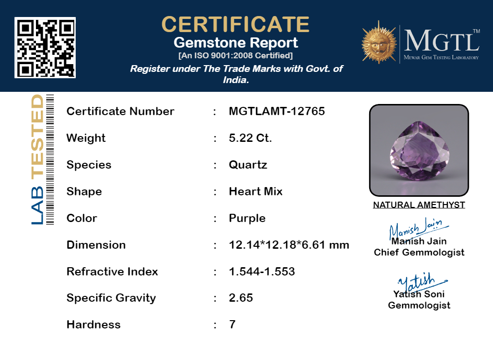 Amethyst - 5.22 Carats (Jamunia - 5.69 Ratti)