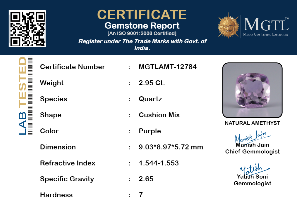 Amethyst - 2.95 Carats (Jamunia - 3.22 Ratti)