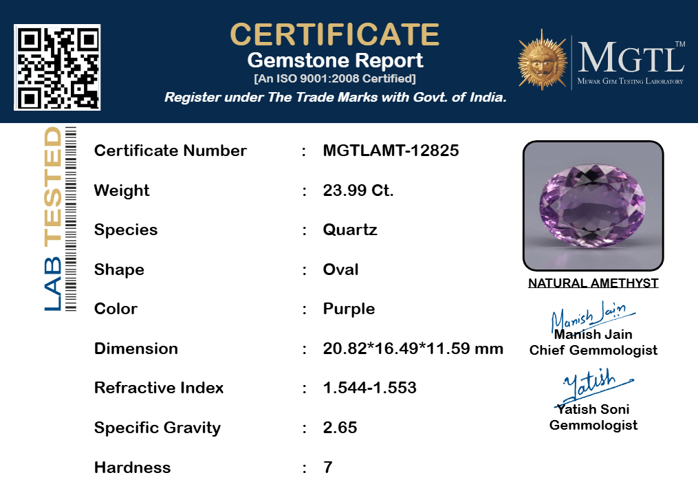 Amethyst - 23.99 Carats (Jamunia - 26.15 Ratti)