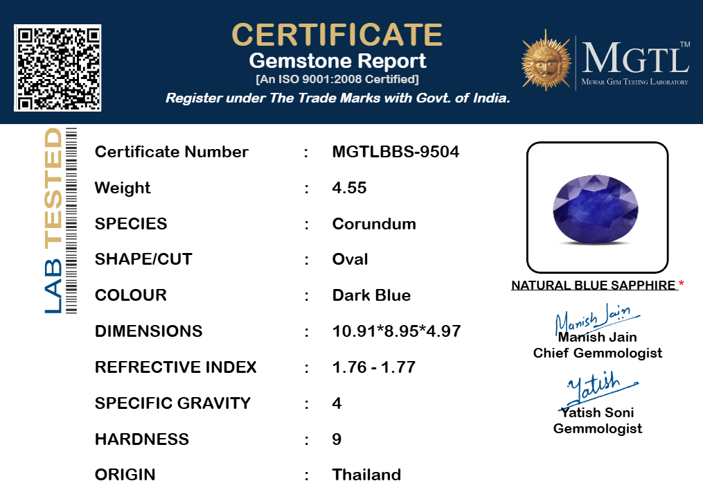Blue Sapphire (Neelam) - 4.55 Carats