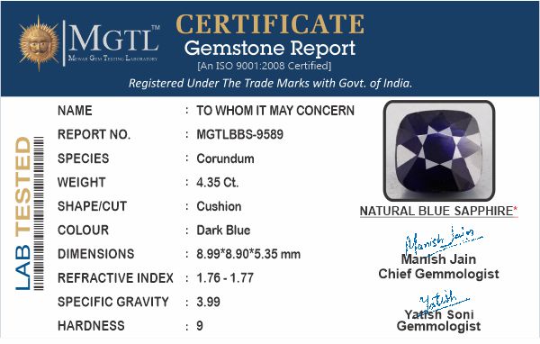 Blue Sapphire (Neelam) - 4.35 Carats