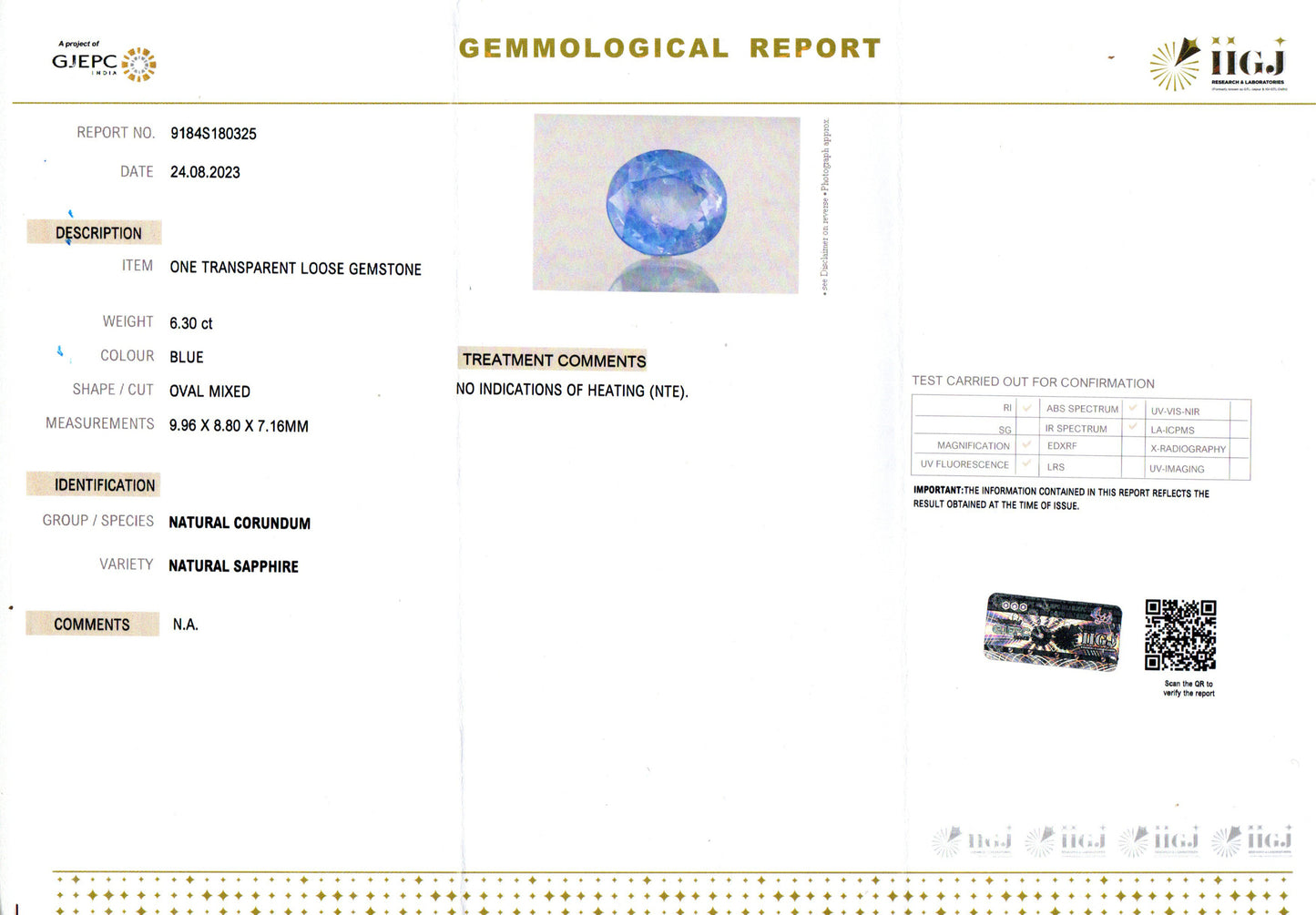 Blue Sapphire - 6.30 Carats (Neelam - 6.87 Ratti)