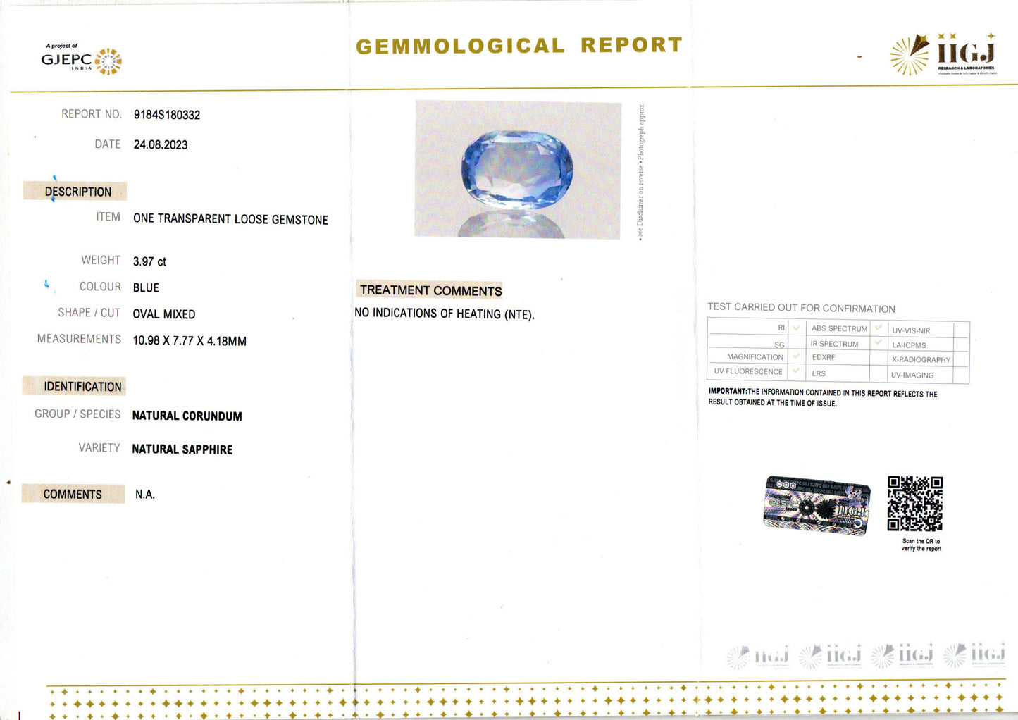 Blue Sapphire - 3.97 Carats (Neelam - 4.33 Ratti)