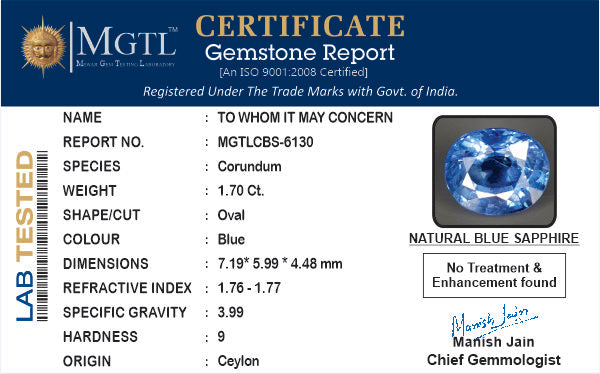 Blue Sapphire (Neelam) - 1.70 Carats