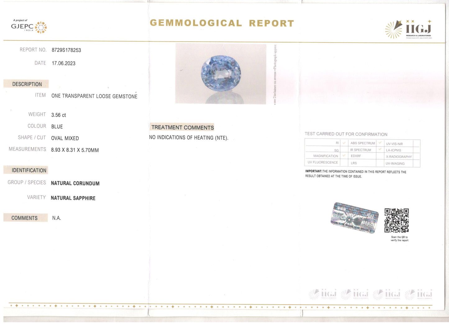 Blue Sapphire - 3.56 Carats (Neelam - 3.88 Ratti)