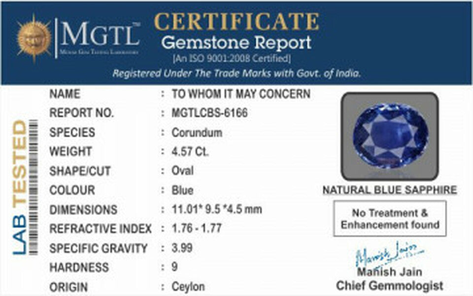 Blue Sapphire (Neelam) - 4.57 Carats