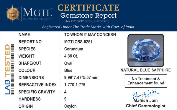 Blue Sapphire (Neelam) - 4.35 Carats