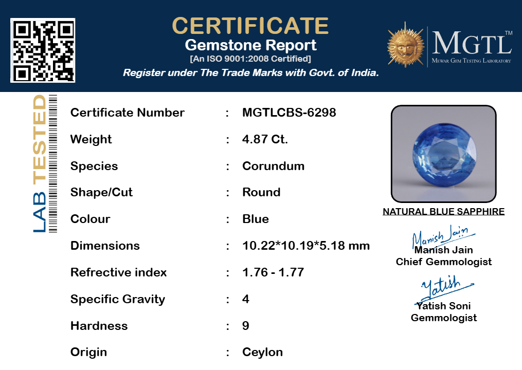 Blue Sapphire (Neelam) - 4.85 Carats