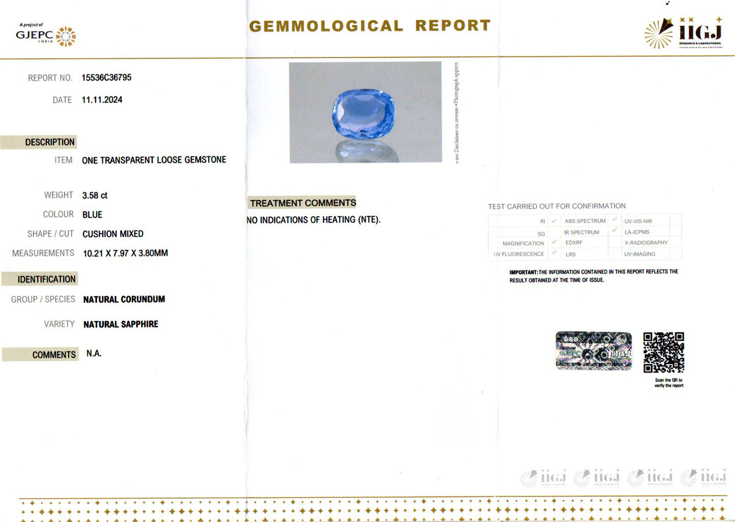 Blue Sapphire - 3.58 Carats (Neelam - 3.90 Ratti)
