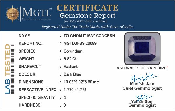 Blue Sapphire (Neelam) - 6.82 Carats