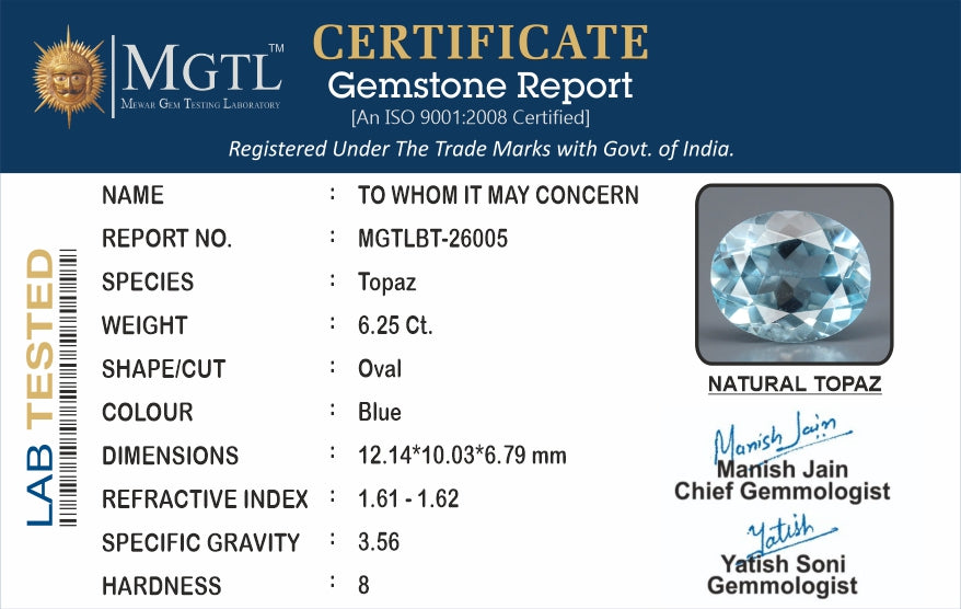 Blue Topaz - 6.25 Carats